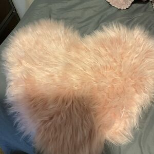 Luxurious Pink Heart-Shaped Faux Fur Accent Pillow